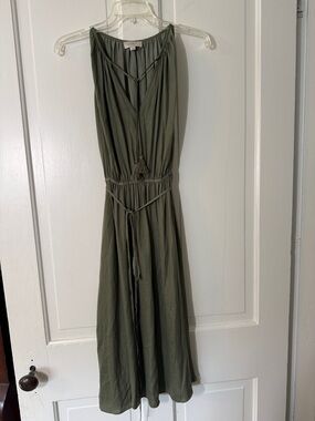 LOFT Olive Green Maxi Dress with Tassel Tie